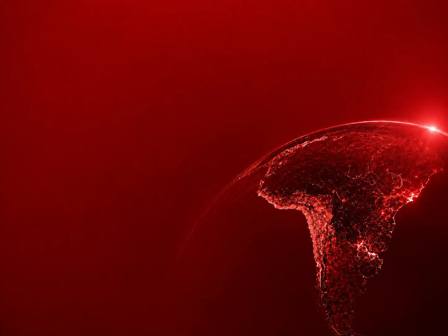 Globo digital vermelho com rede de dados iluminada